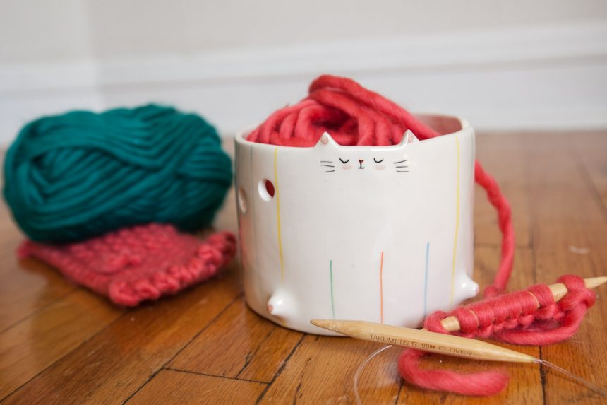 Cat yarn bowls for knitters who love cats.