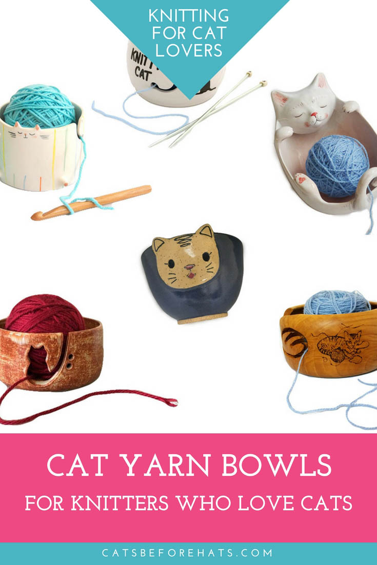 Cat yarn bowls for knitters who love cats. - Cat Knitting Bowls and Cat-shaped Yarn bowls.